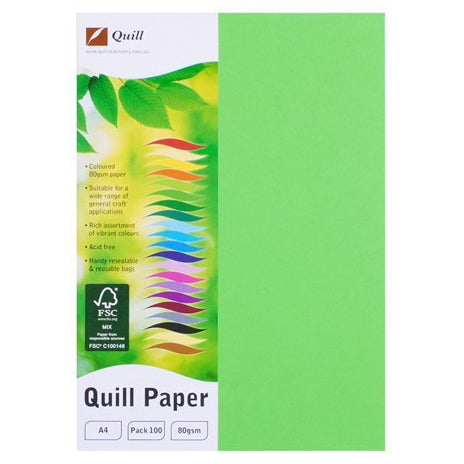 COPY PAPER QUILL A4 80GSM LIME PK100   G36571