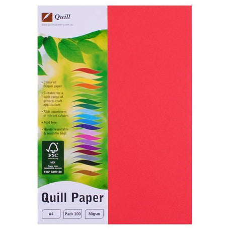 COPY PAPER QUILL A4 80GSM RED PK100   G36574