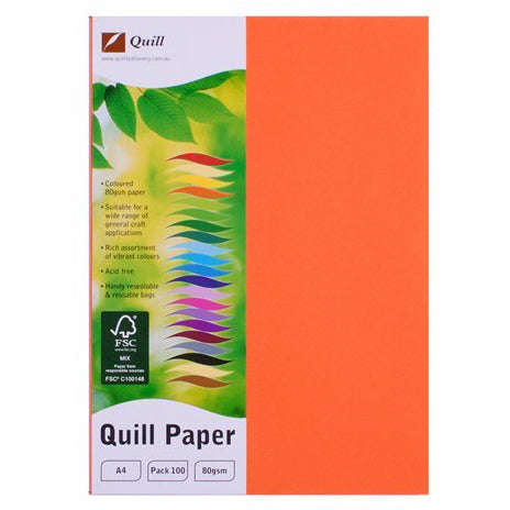 COPY PAPER QUILL A4 80GSM ORANGE PK100   G36575