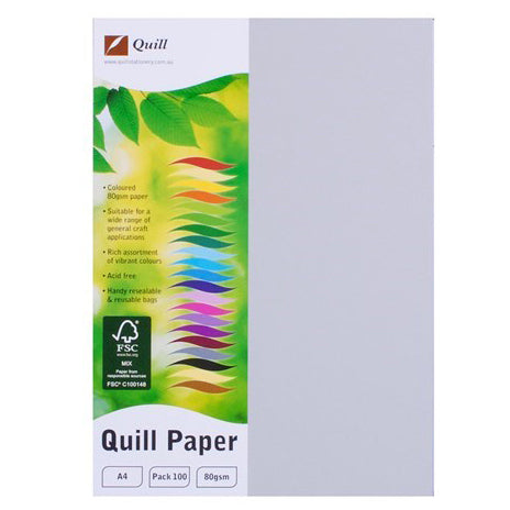 COPY PAPER QUILL A4 80GSM GREY PK100   G36578