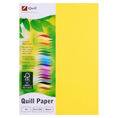 COPY PAPER QUILL A4 80GSM LEMON PK100   G36582