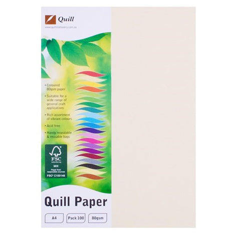 COPY PAPER QUILL A4 80GSM CREAM PK100   G36583