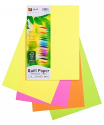 COPY PAPER QUILL A4 80GSM FLUORO COLS ASST PK100   G36590