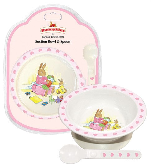 BABY GIFT BUNNYKINS SUCTION BOWL & SPOON SWEETHEARTS PINK   G36911