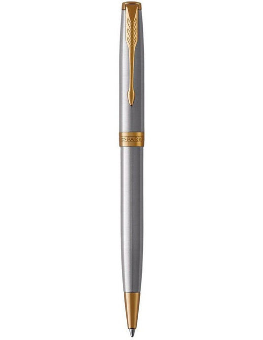 PEN PARKER SONNET STAINLESS STEEL GOLD TRIM BALLPOINT STAINLESS STEEL   G37565