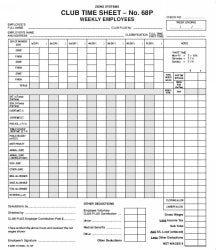 SP- TIME SHEET CLUB ZIONS #68P PERMANENT  Special Order Only G38047