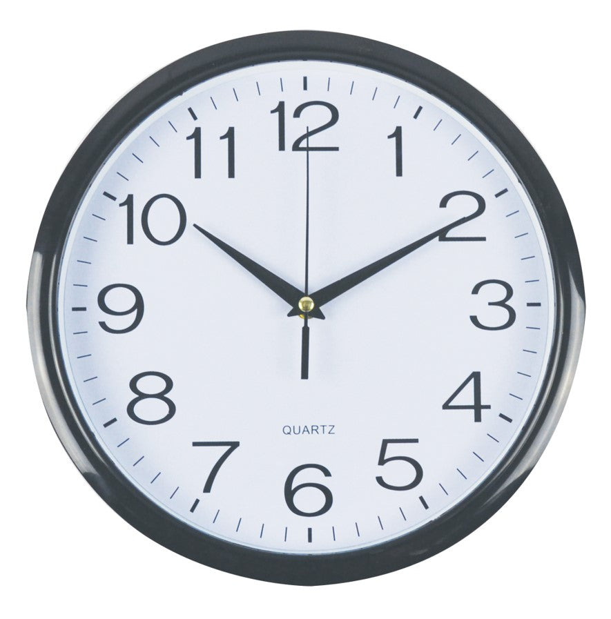 CLOCK ITALPLAST 30CM WALL PLASTIC WHITE FACE/BLACK TRIM   G38563