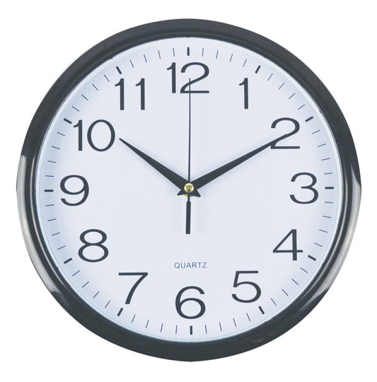 CLOCK ITALPLAST 30CM WALL PLASTIC WHITE FACE/BLACK TRIM   G38563