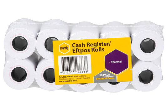 CASH REGISTER/EFTPOS ROLL MARBIG 57X35X11.5MM THERMAL PK10  Special Order Only G38982