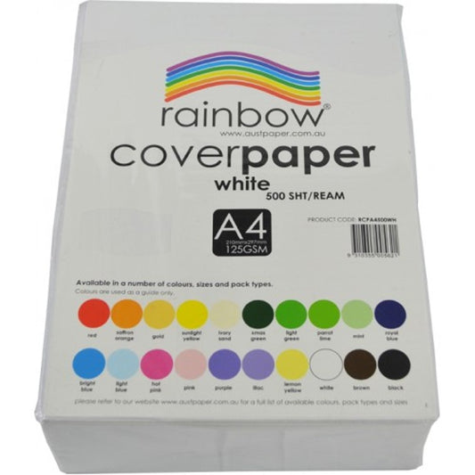 COVER PAPER RAINBOW A4 125GSM WHITE REAM   G39304