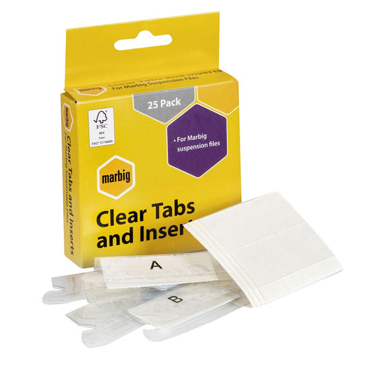 SUSPENSION FILE TABS & INSERTS MARBIG CLEAR BX25   G39449