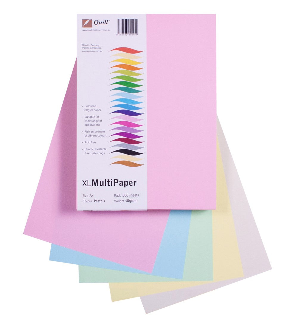 PAPER QUILL A5 80GSM PASTEL ASST PK250   G39813