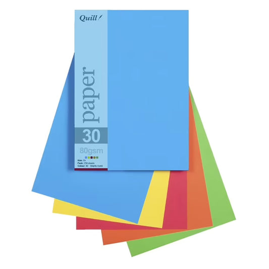 PAPER QUILL A5 80GSM BRIGHT ASST PK250   G39853