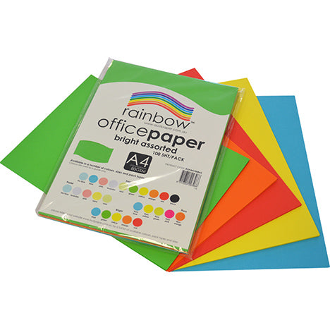 COPY PAPER RAINBOW A4 80GSM BRIGHT ASSORTED PK100   G39884