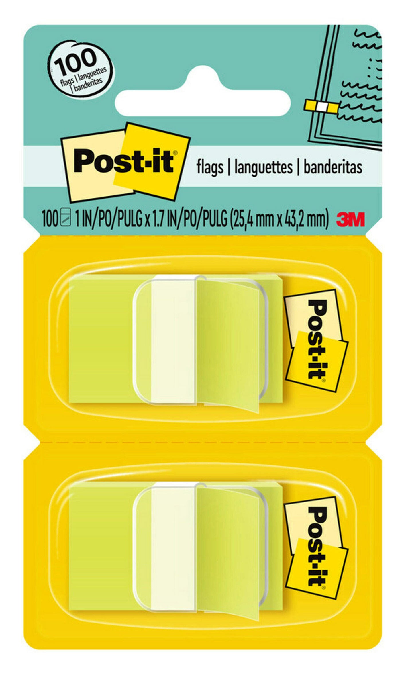 FLAGS POST-IT 680-BG2 TWIN PACK BRIGHT GREEN 100   G40657