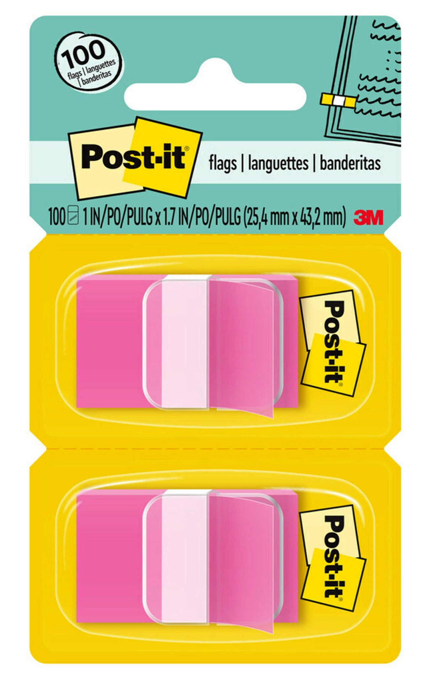 FLAGS POST-IT 680-BP2 TWIN PACK BRIGHT PINK 100   G40658