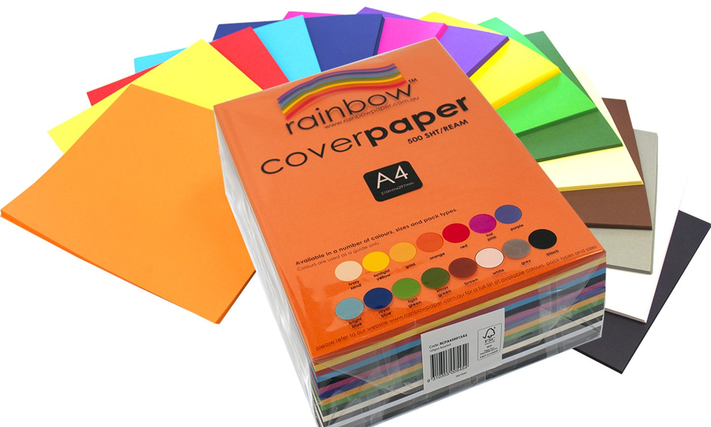 COVER PAPER RAINBOW A4 125GSM ASST COLOURS REAM   G40675