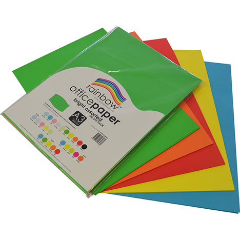 COPY PAPER RAINBOW A3 80GSM BRIGHT ASSORTED PK100   G40732