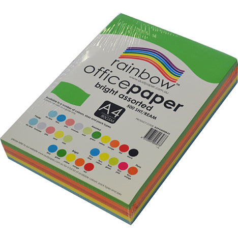 COPY PAPER RAINBOW A4 80GSM ASSORTED PK500   G40733