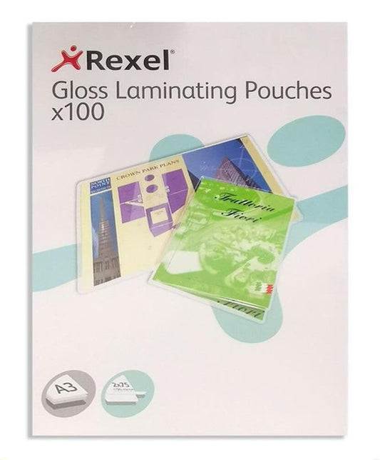 LAMINATING POUCHES REXEL A3 75 MICRON CLEAR BX100   G41384