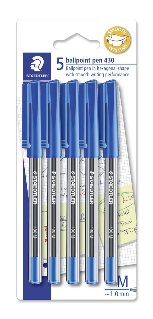 PEN STAEDTLER BP STICK 430 MED BLUE PK5   G41700