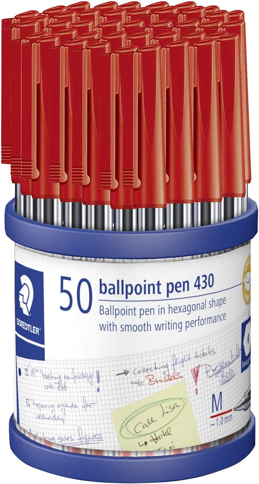 PEN STAEDTLER BP STICK 430 MED RED CUP50   G41704