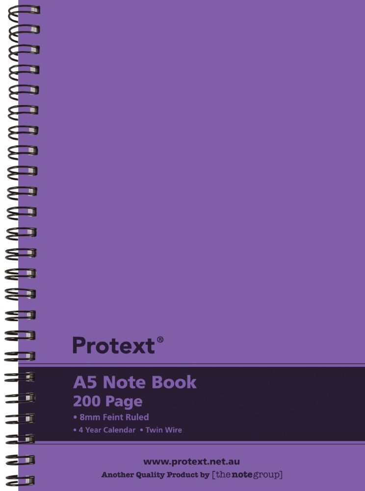 NOTEBOOK PROTEXT A5 PP TWIN WIRE 200PG PURPLE   G44815