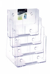 BROCHURE HOLDER DEFLECTO A4 4 POCKET 4 TIER CLEAR   G45558