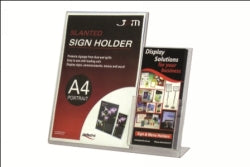 SIGN HOLDER DEFLECTO A4 SLANTED PORTRAIT W/ SIDE DL BROCHURE POCKET   G45588