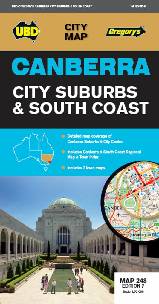 MAP UBD/GRE 690X920MM CANBERRA CITY SUBURBS & SOUTH COAST 248 7TH ED   G45669