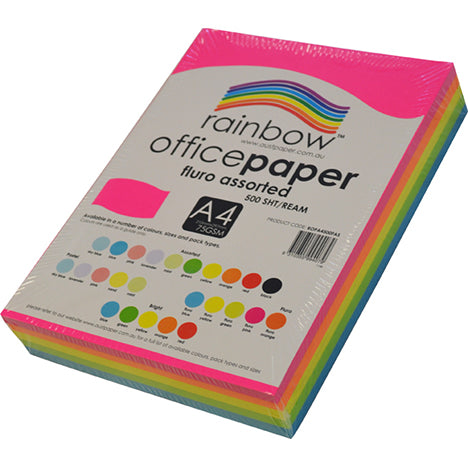 COPY PAPER RAINBOW A4 75GSM FLUORO ASST PK500   G46101