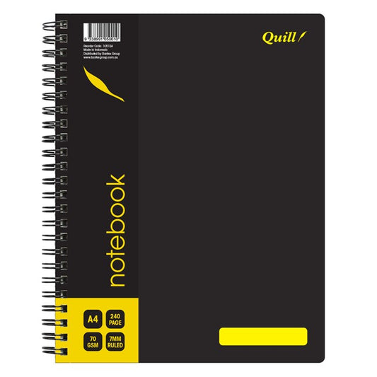 NOTEBOOK QUILL A4 70GSM PP BLACK 240PG   G46123