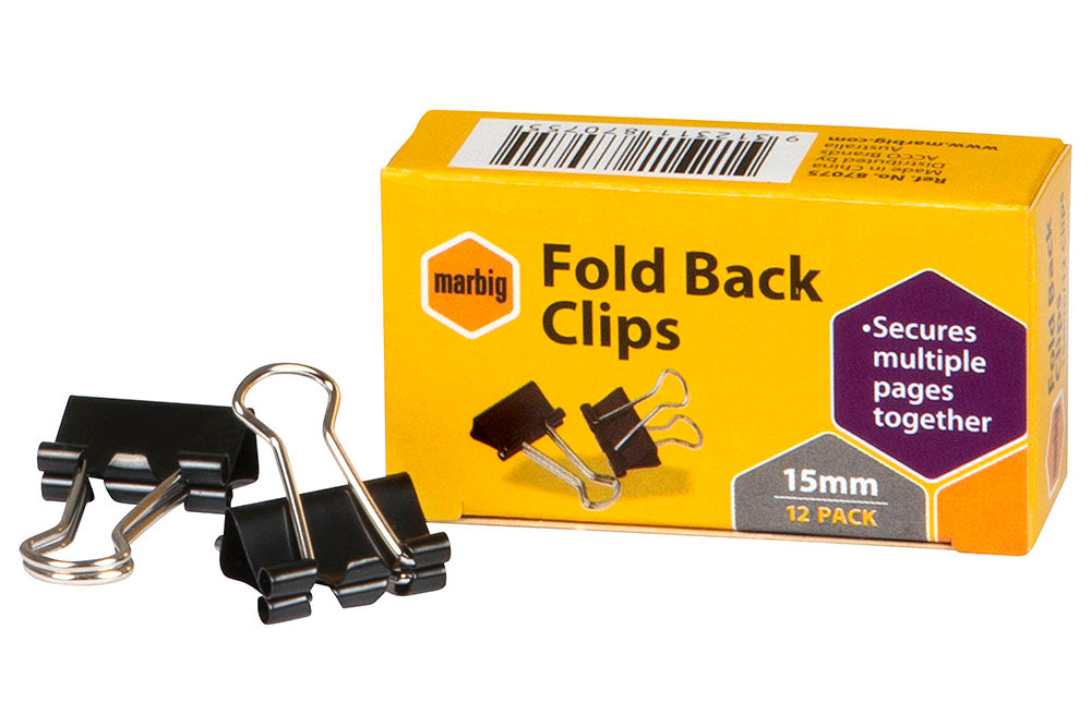 FOLDBACK CLIPS MARBIG 15MM BLACK BX12   G46433