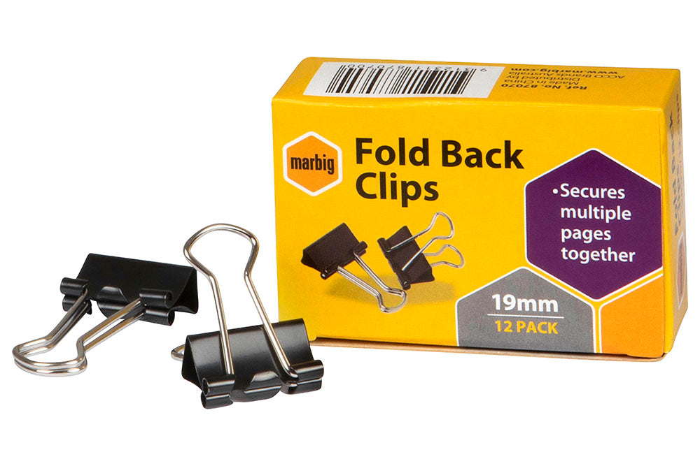 FOLDBACK CLIPS MARBIG 19MM BLACK BX12   G46434