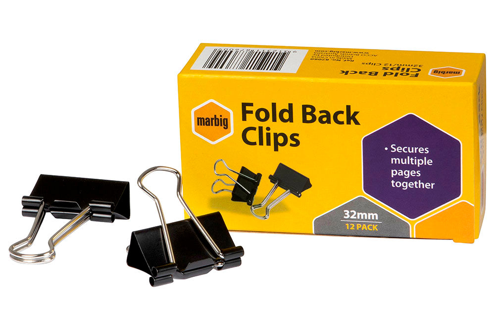 FOLDBACK CLIPS MARBIG 32MM BLACK BX12   G46436