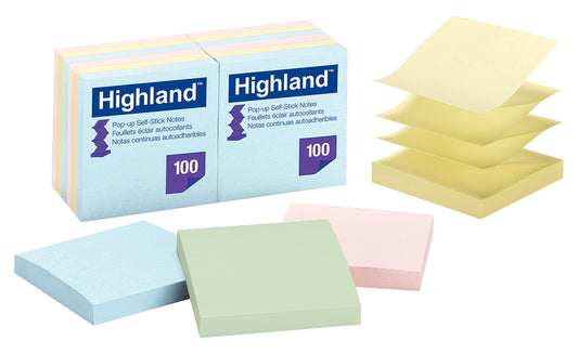 STICK ON NOTES HIGHLAND 6549-PUA 76X76 POP-UP PASTEL PK12   G46531