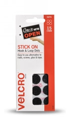 VELCRO 16MM STICK ON HOOK & LOOP DOTS BLACK PK15   G46794