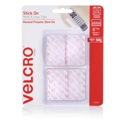 VELCRO 25X50MM STICK ON HOOK & LOOP TAPE WHITE PK6   G46795