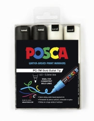 MARKER UNI POSCA 4.5MM TIP PC7M ASST BLACK/WHITE PK4   G46864