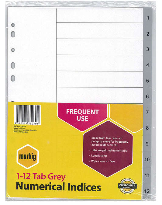 DIVIDERS MARBIG A4 PP 1-12 TAB GREY   G47150