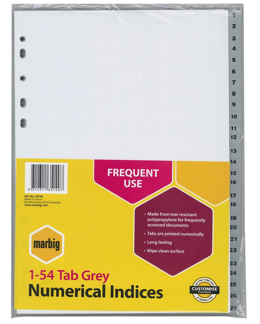 DIVIDERS MARBIG A4 PP 1-54 TAB GREY   G47166