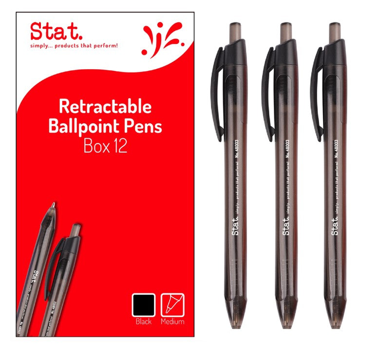 PEN STAT 1.0MM BALLPOINT RETRACTABLE MEDIUM BLACK BX12   G48003