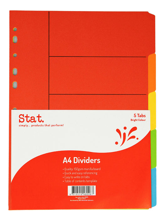 DIVIDERS STAT A4 BRIGHT COLOURS MANILLA 5 TAB   G48026