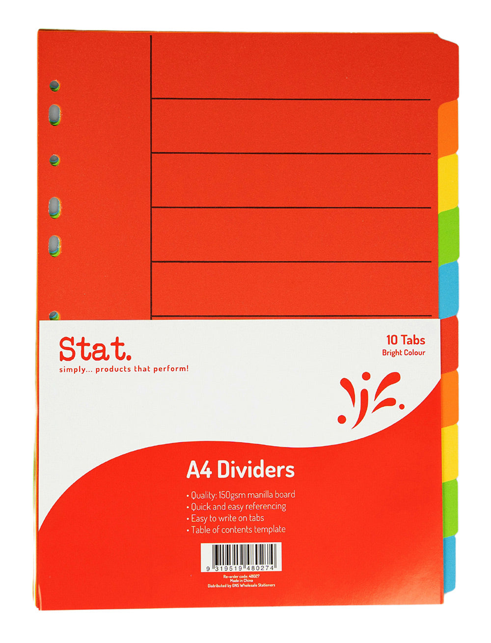 DIVIDERS STAT A4 BRIGHT COLOURS MANILLA 10 TAB   G48027