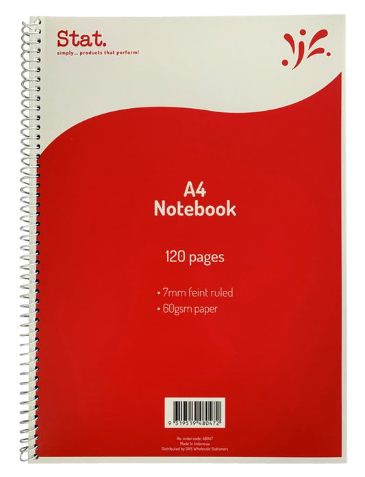 NOTEBOOK STAT A4 60GSM 7MM RULING BOARD COVER RED 120PG PK10   G48047