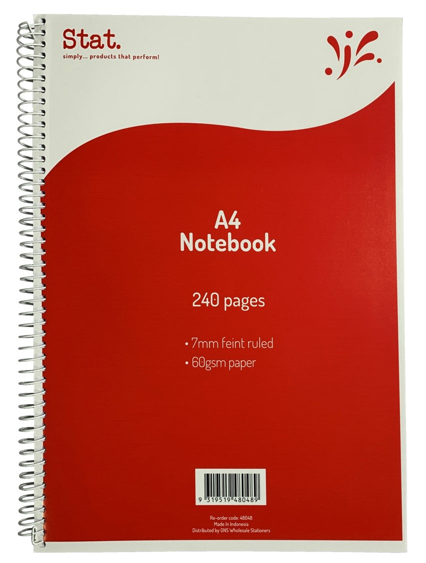 NOTEBOOK STAT A4 60GSM 7MM RULING BOARD COVER RED 240PG PK5   G48048