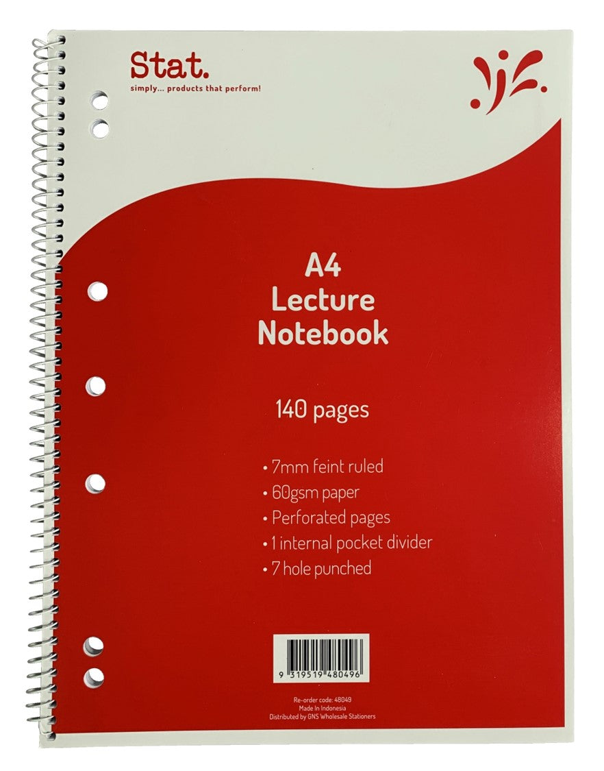 LECTURE BOOK STAT A4 60GSM 7MM RULING BOARD COVER RED 140PG PK10   G48049