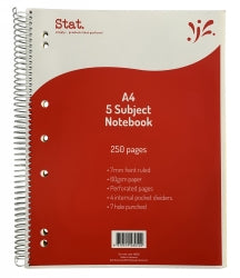 NOTEBOOK STAT A4 5 SUBJECT 60GSM 7MM RULING BOARD COVER RED 250PG   G48050