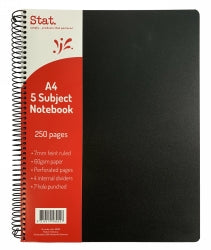 NOTEBOOK STAT A4 5 SUBJECT 60GSM 7MM RULING PP BLACK 250PG   G48055