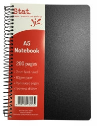 NOTEBOOK STAT A5 60GSM 7MM RULING PP COVER BLACK 200PG   G48056